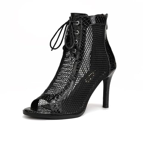 YCALCP Buty do tańca towarzyskiego do kostki dla kobiet Buty do tańca towarzyskiego do kostki dla kobiet Moda Buty do tańca towarzyskiego do salsy z siateczki,DS-970-PU-Czarny-9-S,EU 39