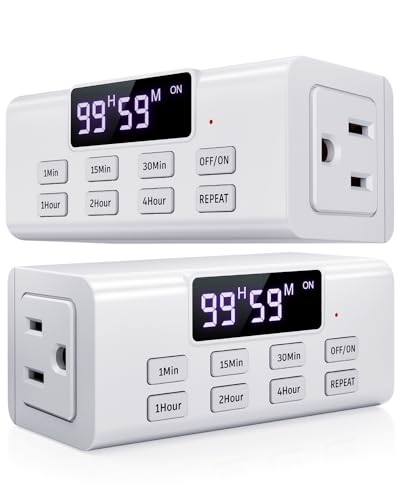 Image of [2 Pack] Indoor Countdown Timer Outlet, NEARPOW Auto Shut Off Timers with Large Screen, Customize Countdown, Repeat and Memory Function, Eectrical Outlets for Charger Lights, 3-Prong Grounded Outlet