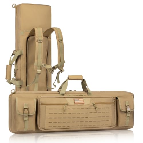 lollwolf 36 inch Soft Rifle Case Double Gun Case Backpack Strap Lockable Compartment, Long Rifle Bag for Gun Pistol Storage, for Hunting Shooting Outdoor, Flat Dark Earth by lollwolf - Used condition - US$40.26