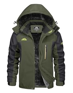 KEFITEVD Herren Winterjacke Warm Fleece Winter Jacke Thermojacke Softshell Jacke mit Kapuze Skijacke Snowboarden Wandern Männer Funktionsjacke Dunkeloliv XL