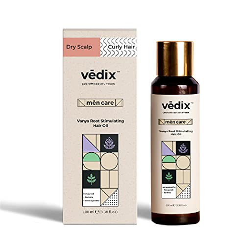 Vedix Customized Ayurvedic Mens Hair Oil for Hair Growth – Vanya Root Stimulating Hair Oil With Fenugreek + Barleria + Ashwagandha – Customized for Dry Scalp & Curly Hair – 100ml
