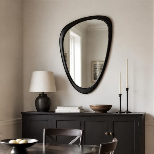 Image of Solid Wood Asymmetrical Irregular Framed Wall Mirror, 24 inchx36 inch