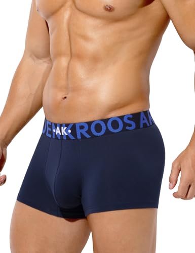 Arjen Kroos Men's Anti Ride-Up Trunks Breathable Cotton Underwear with 1.57" Plush Waistband Blue