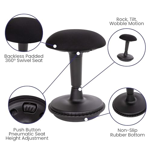Image of Flash Furniture Adjustable Height Active Office Stool - Modern Black Sit-To-Stand Learning Chair - Padded Swivel Stool - Rocking, Wobble, Tilting Motion