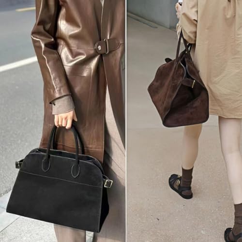 Image of Women's Suede Tote Bag - Large-Capacity Vintage Satchel, Brown Top-Handle Bag for Work and Travel