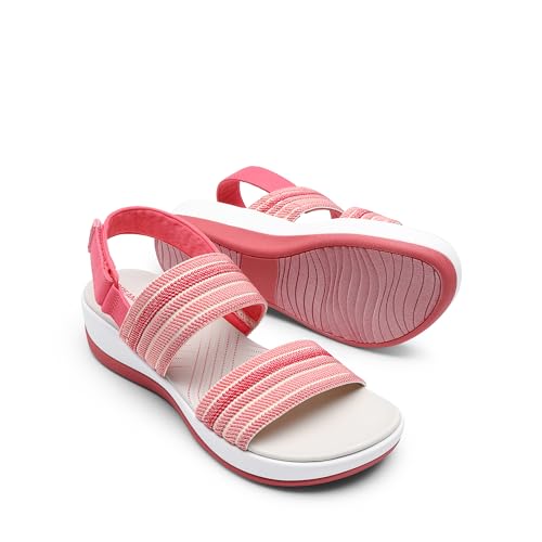 DREAM PAIRS DREAM PAIRS Women's Walking Sandals Lightweight Soft Footbed Low Wedge Comfort Indoor Outdoor Flat Sandals, Size 10, Red, DWUMFS2522