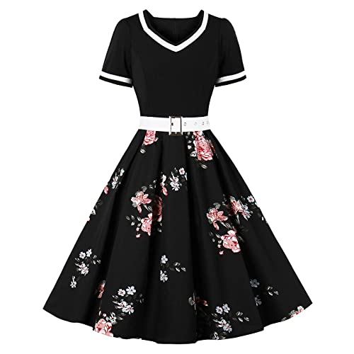 Robe rockabilly plissée à fleurs avec ceinture élégante