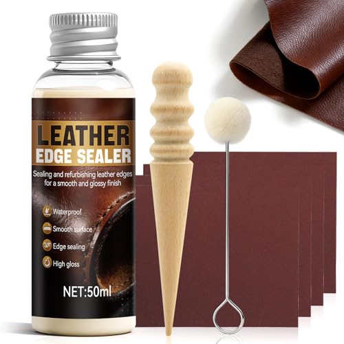 Aceite para Bordes de Cuero, Reparador Cuero, Sellador Potente, Ideal para Sellar los Bordes de Carteras, Cinturones, Zapatos y Otros Artículos de Piel, con Herramienta de Esmerilado, 50ML