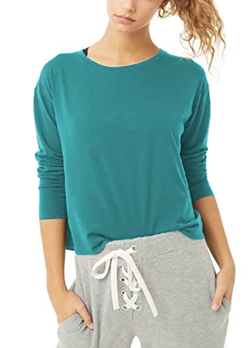 Bestisun Open Back Workout Tops Long Sleeve Backless Yoga Clothes Sports Athletic Shirts for Women Blue Green L - Thumbnail 2