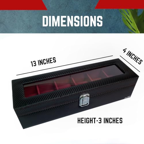 Image of Men's and Women's Watch Box Organiser in leatherette and suede- 6 Slots (Black sapphire-6W)