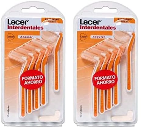 LACER INTERPROXIMAL Cepillo Interdental Angular Extrafino Suave 10 Unidades, Mango Angulado, Máxima Eficacia, Filamentos Tynex, Cerdas Extrafinas, Previene y Elimina la Placa Bacteriana (Paquete de 2)