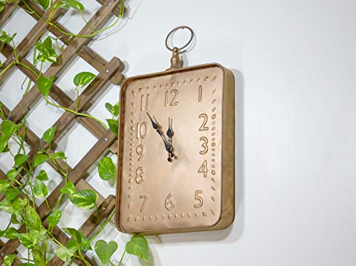 Red Co. 12.5” X 22” Decorative Vintage Metal Wall-Mount Analog Accent Clock, Distressed Copper #TOP2