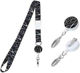 Retractable Badge Holders with Lanyard,Fashionable Lanyards with ID Card Retractable Holders Adjustable Neck Strap Neck Lanyard for Women and Men Student Doctor Nurse Teacher (Lanyard Black Marble)