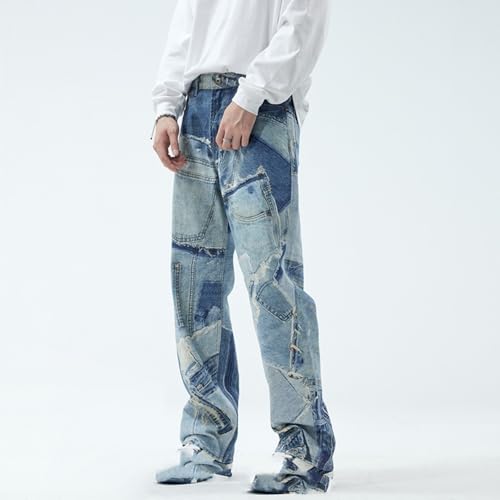 Jeans Pants Trousers Denim Spring and Autumn Men's High Street Splicing Patch Loose Wide Leg Floor4