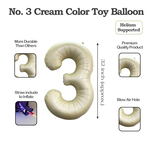 Image of Solid White 3 /Three Number Foil Balloons 32 inch Birthday Party Decoration Helium Supported