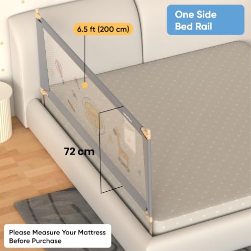 Image of Cherilo Baby Bed Protector Side Walls | (6.5ft / 200cm), 1 Side | Foldable & Height Adjustable Bed Railing for Baby Safety | Breathable Mesh, Kids-Friendly Prints | Grey (Pack of 1)