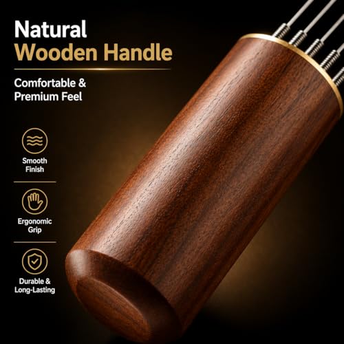 Image of Street27 Espresso Coffee Needle Stirrer Tool - 6 Stainless Steel Needles with Natural Wooden Handle & Stand | WDT Distribution Tool for Even Coffee Grounds Preparation