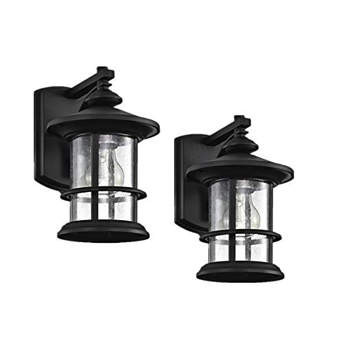MICSIU Textured Black Outdoor Wall Sconce 2 Pack, Waterproof Exterior Wall Lighting Fixtures with Clear Seedy Glass, 10" Outside Lights for House Front, Porch, Patio, Backyard