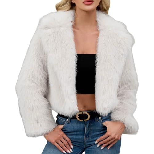 Generisch Cappotto in pelliccia sintetica da donna, per autunno e inverno, a maniche lunghe, elegante, tinta unita, casual, casual, per attività all'aria aperta, calda, bianco, S