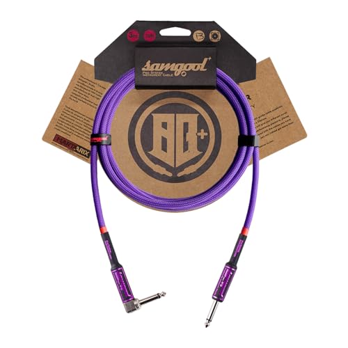 Samgool 20ft Guitar Cable, 1/4 Inch Straight/Angle Instrument Cable, Electric Cord Amp Cord for Bass Amp and Instruments (CC Purple Braided)