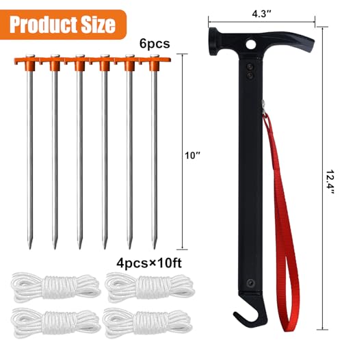 Image of Eurmax USA Hiking Camping Tent Stakes and Hammer Set Lightweight Multi-Function Tent Hammer with Tent Stake Remover,Tent Pegs for Camping, Hiking, Backpacking, Gardening(Orange Stopper Stakes)