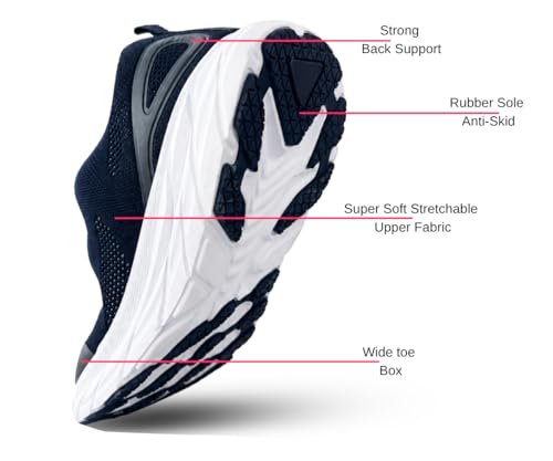 Image of SHAPECRUNCH ArchWalk Men /Women Slip-On Sneakers, Navy Blue, Mesh Upper, Arch Support, Cushioned, Lightweight Walking Shoes