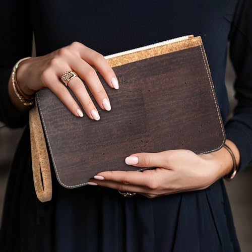 Image of boshiho Natural Cork Clutch Wristlet Wallet Cell Phone Card Holder Coin Purse Bag