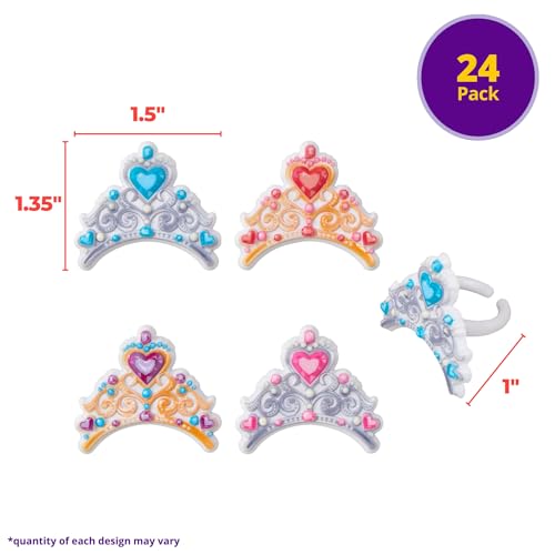 DecoPac Crown Jewels Cupcake Toppers, 24 Jeweled Cupcake Rings, Prince & Princess Tiaras or Crowns, Food Safe Royal Cake Decorations - 24 Pack by DecoPac - Image 3