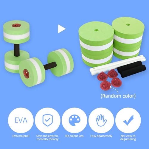2PCS Aquatic Exercise Assemble Water Dumbbells Foam Dumbbells Water Aerobics Dumbbell Sports Aquatic Exercise Barbells Hand Bars Swimming Training Fitness Equipment (Green) - Image 2
