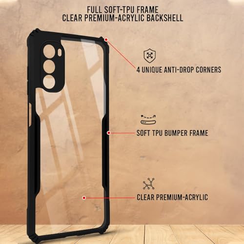 Image of Hybrid Back Cover for ‎Motorola Moto G82 5G, 360 Protection | Crystal Clear with Black Bumper | Camera Protection | Ultra Hybrid Transparent (Black Bumper)