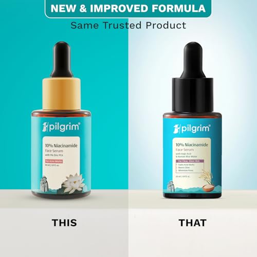 Image of Pilgrim 10% Niacinamide Face Serum for Acne Marks with Korean Rice Water - 30 ml | Fades Dark Spots, Controls Oil, Minimizes Pores, Strengthens Skin Barrier | Quick Absorbing | For All Skin Type