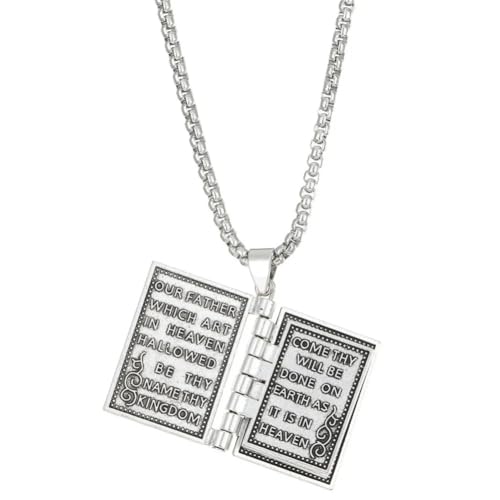 NLIEOPDA Gothic Cross Necklace - Vintage Bible Book Pendant - Silver Unisex Jewelry for Men & Women