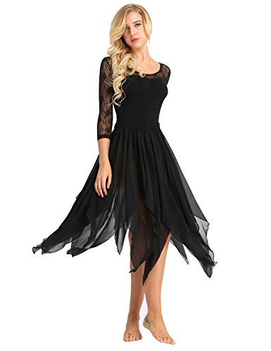Freebily Women's Chiffon Belly Dance Side Split Lightweight Handkerchief Maxi Skirt Performance Costume Black One Size #TOP6