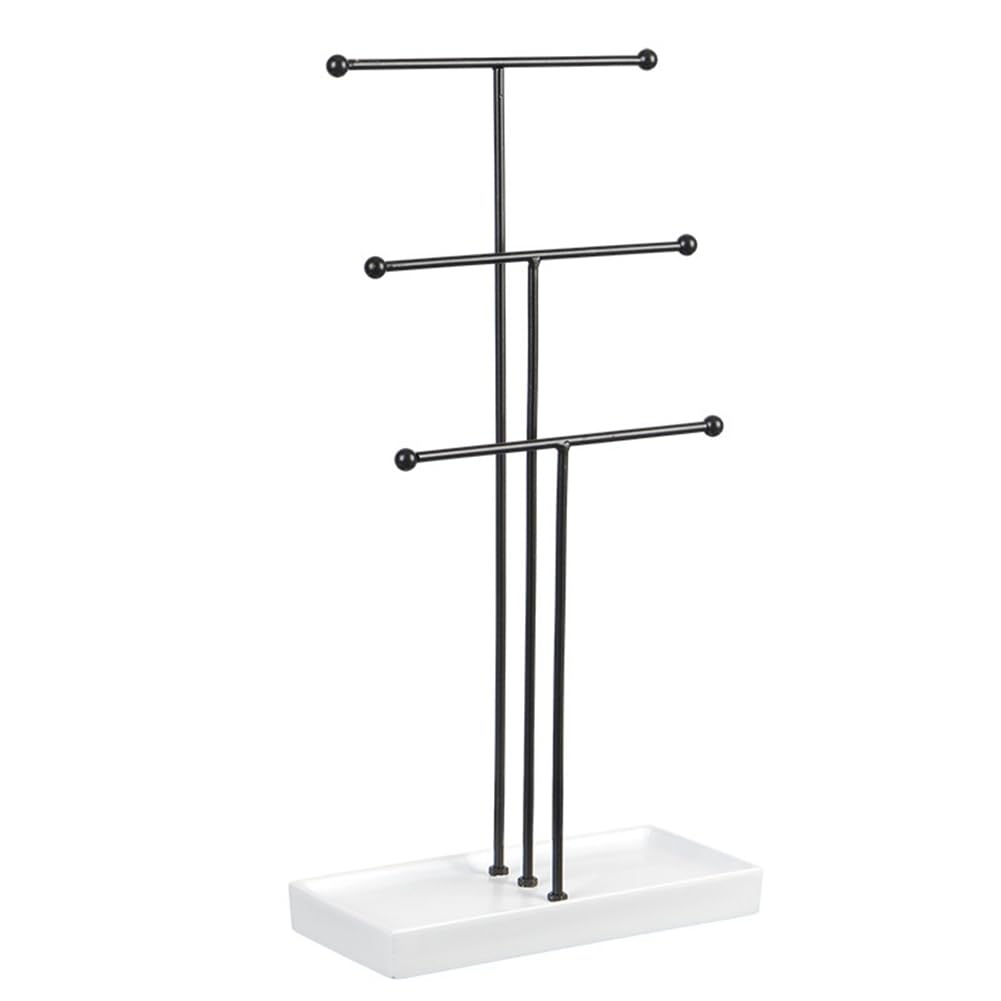 Boîte de rangement et porte-colliers noir à 3 couches facile à installer et à utiliser