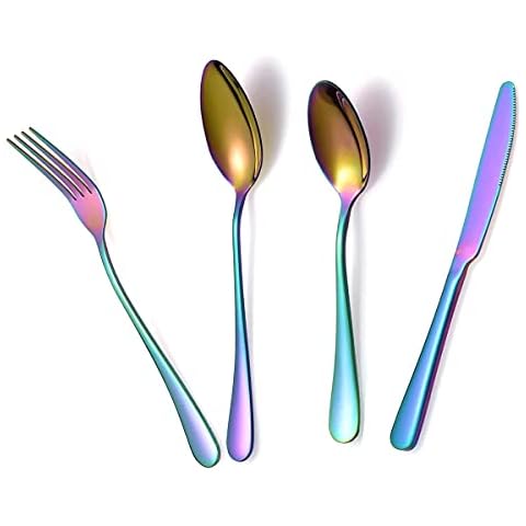 Rayinblue 4 Pcs Tableware Set Colorful Romantic Dinner Set Rainbow Flatware Set Cover