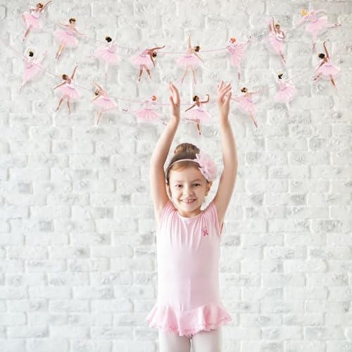 2 Pcs Ballerina Dancer Banner Ballet Dancing Hanging Garland Pink Ballerina Party Decorations for Girls Women Birthday Wedding Baby Shower Ballet Theme Supplies