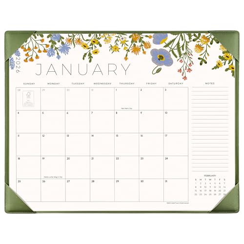 Desk Calendar 2026 with Desktop Mat, Cabbrix Large Desk Pad Calendar 21 x 17 Inch Cover 18 Months Runs From January 2026 to June 2027, Floral Design Calendar 2026 for Home School and Office (Green, 21 x 17")