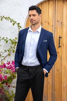 YOUTHUP Slim Fit blazer voor heren, 1 knop, enkele rij knopen, blazers, klassiek zakelijk trouwpak, jas en vlinderdas, Blauw, XL