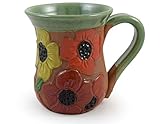 Carved Poppy Field Mug - American Handmade Stoneware Pottery, 14 oz