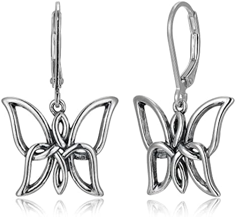 Sterling Silver Oxidized Celtic Knot Butterfly Leverback Dangle Earrings