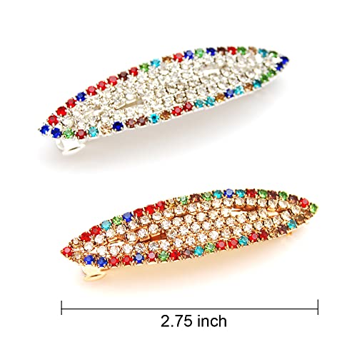 Luxxii - Grampo de cabelo de cristal de strass transparente (pacote com 2, tom prateado e douradoe_E