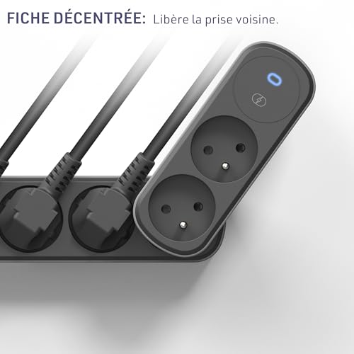 Electraline 531205 Adaptateur Fiche Multiprise Biplite Prima 2 Prises françaises 16A, avec protection parafoudre, Adaptateur Murale, Noir/Gris – vue 3