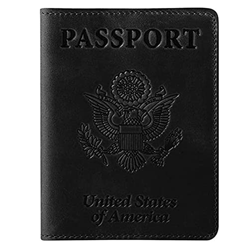 Yolluu Étui pour passeport avec fente pour carte de vaccin, portefeuille pour passeport en cuir PU et protection pour carte de vaccination/passeport, Noir , 21.5 * 14 cm, Tendance Cover