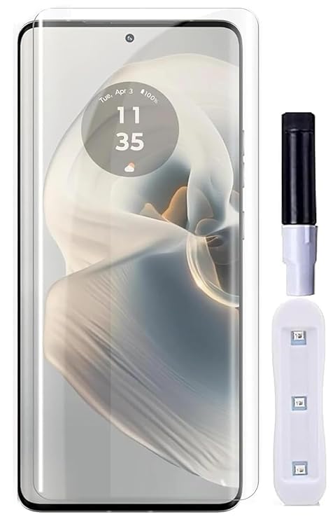 Image of UV Premium HD+ Tempered Glass For Moto Edge 50 Pro (6.7 Inch, Pack of 1) Full Adhesive Curved Glass 100% Fingerprint Working with installation kit