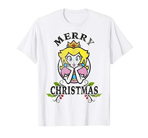 Super Mario Princess Peach Merry Christmas Text Poster T-Shirt