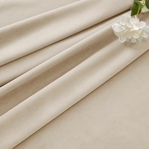 Image of MIULEE Velvet Curtains 50W x 84L 2 Panels Beige Blackout Curtains | Luxury velvet fabric, pinch pleat design, back tab hooks, thermal insulated, blackout light blocking, for living room bedroom
