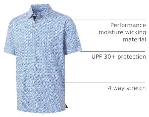 Image of M MAELREG Mens Golf Shirt Short Sleeve Dry Fit Print Moisture Wicking Performance Patterns Collared Polo Shirt