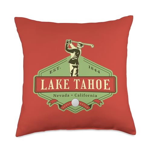 Lake Tahoe Golf Vintage Throw Pillow
