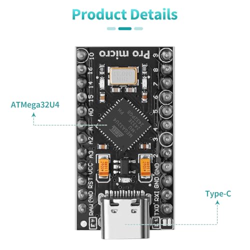 YELUFT 3pcs Pre-Soldered Pro Micro ATMEGA32U4 5V 16Mhz Development Board Microcontroller USB C Interface Compatible with Arduino IDE