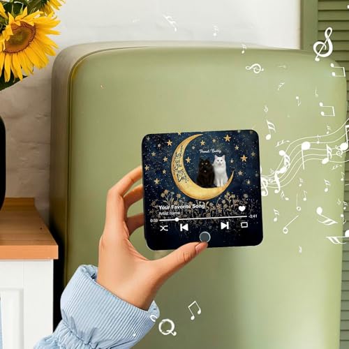 Custom Cat on Moon Music Fridge Magnet with Photo and Song Integration, Unique Personalized Refrigerator Decor for Cat Lovers and Pet Owners - Image 3